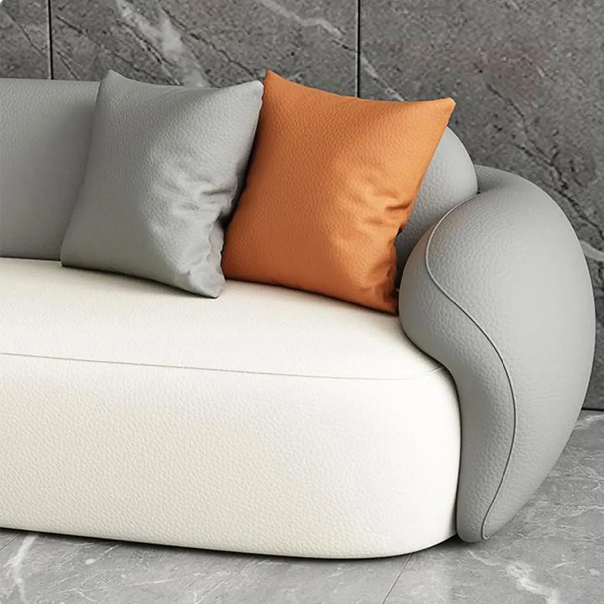 Grey White Scratch Resistant Leather Tight Back Sofa Image - 8