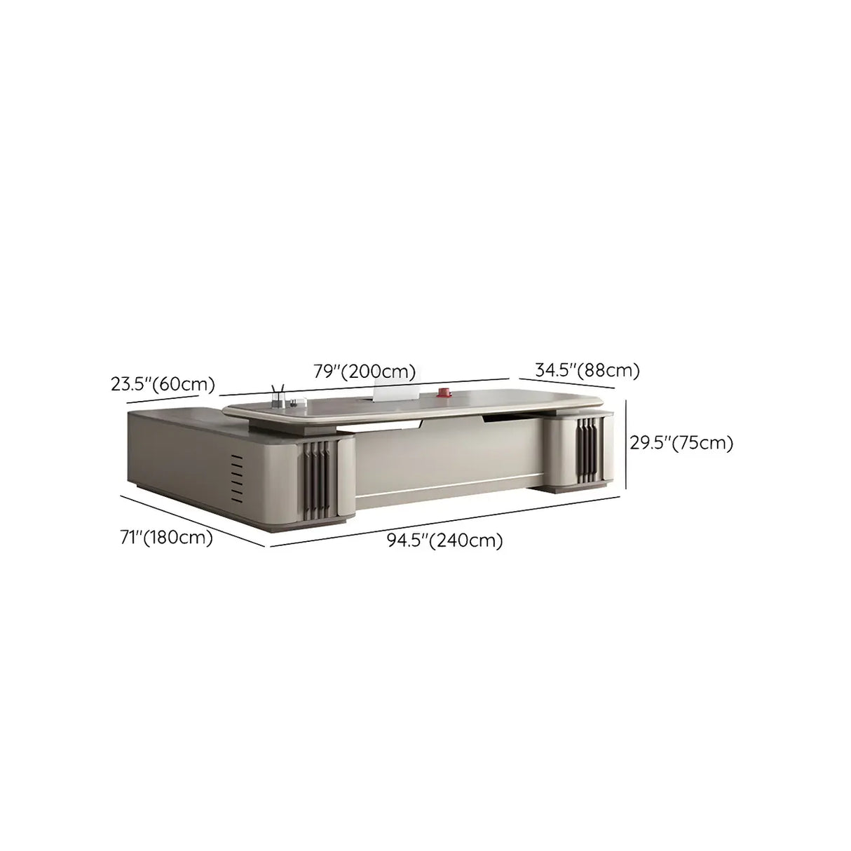 Grey Wood Drawers Cabinet L-Shape Long Executive Desk Image - 10