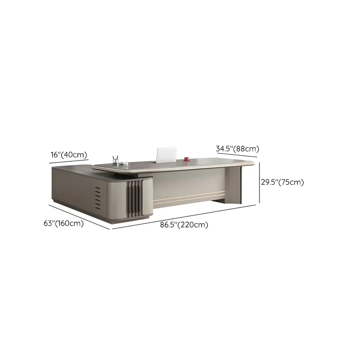 Grey Wood Drawers Cabinet L-Shape Long Executive Desk Image - 9