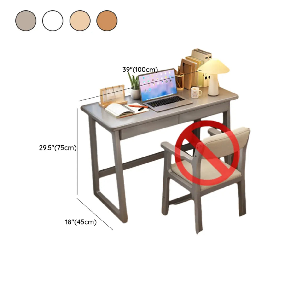 Grey Wood Drawers Rectangle Butcher Block Writing Desk 