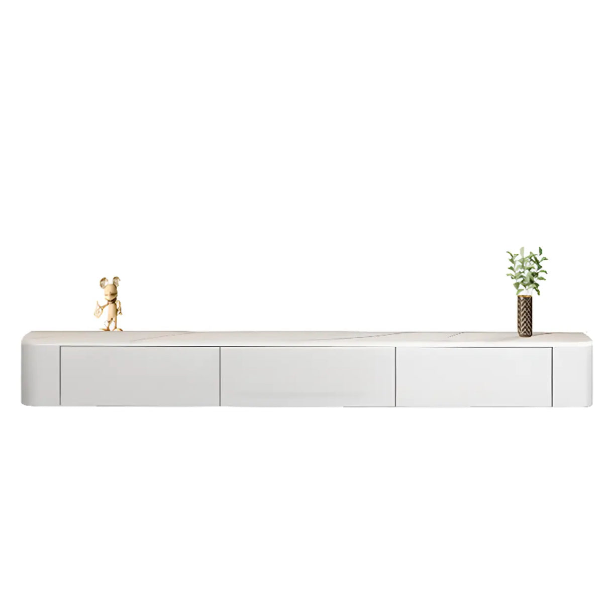 Grey Wood Floating Mount Rectangle TV Stand Image - 23