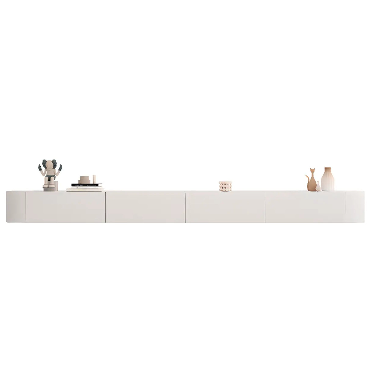 Grey Wood Floating Mount Rectangle TV Stand Image - 30