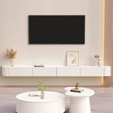 Grey Wood Floating Mount Rectangle TV Stand Image - 5