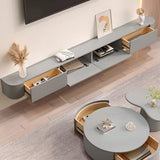 Grey Wood Floating Mount Rectangle TV Stand Image - 7