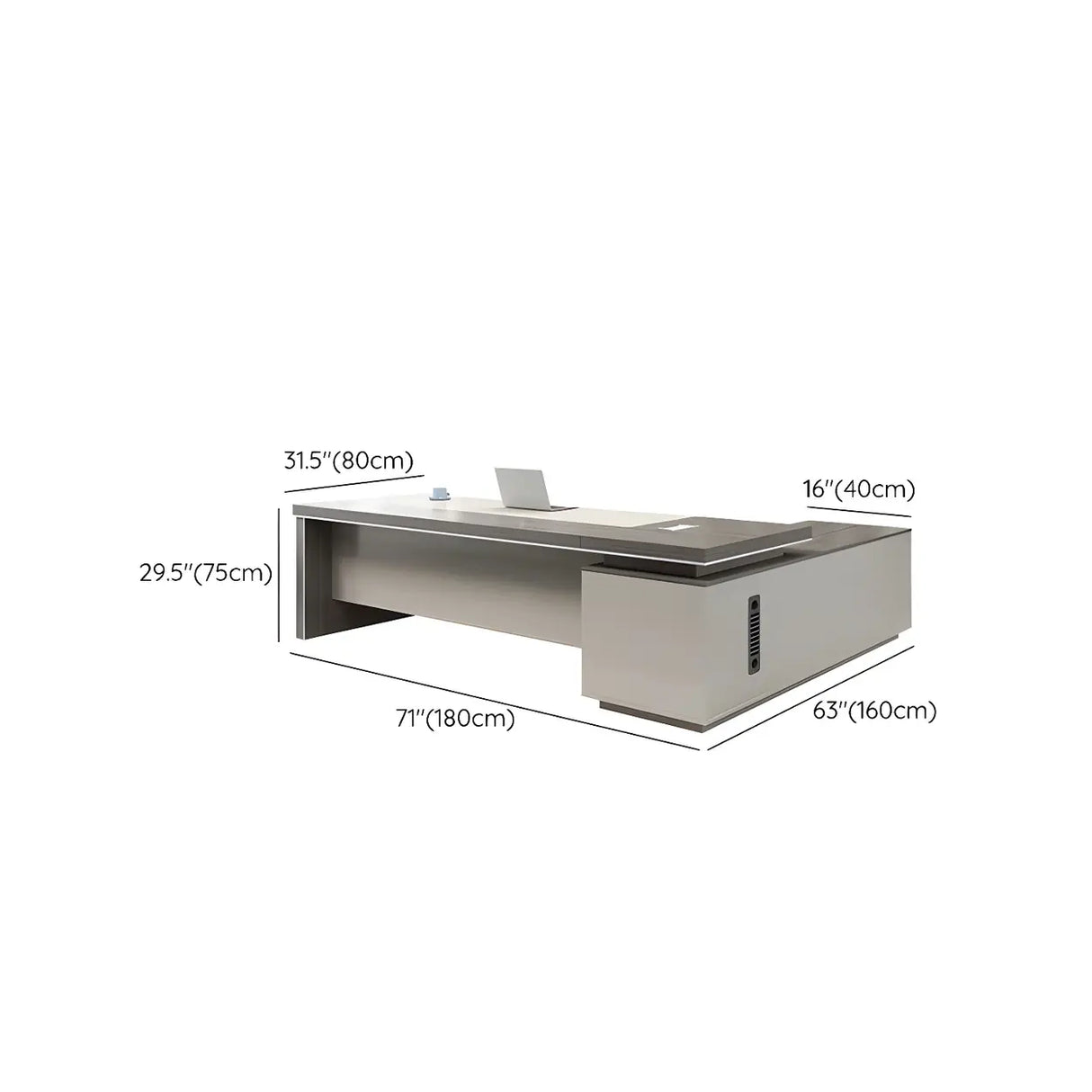 Grey Wood L-Shape Executive Desk with Exterior Shelf Image - 11