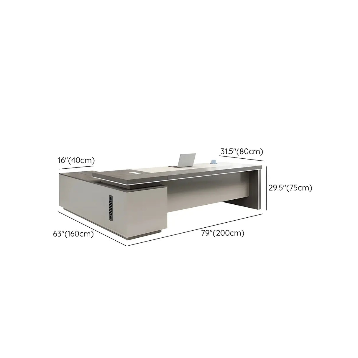 Grey Wood L-Shape Executive Desk with Exterior Shelf Image - 12