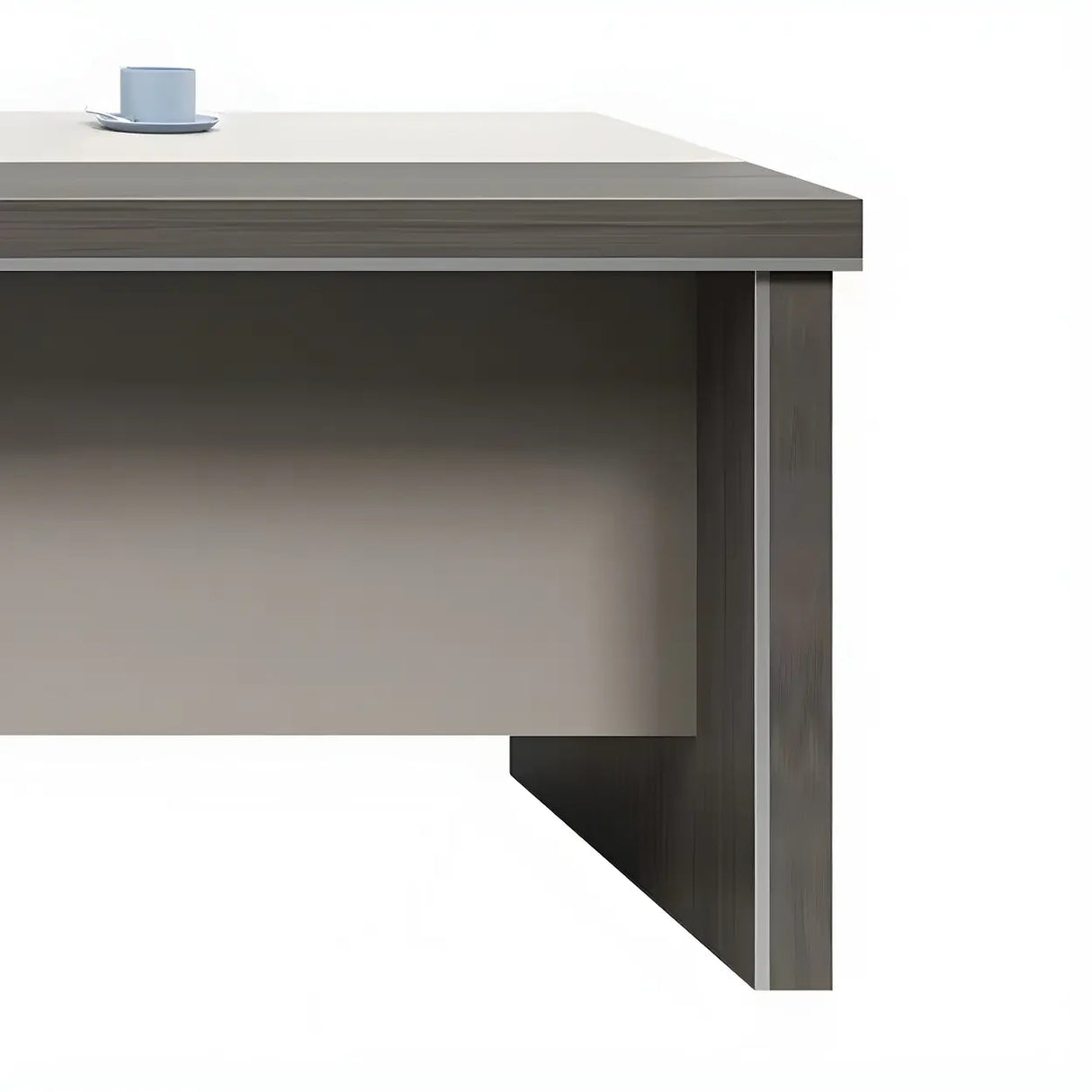 Grey Wood L-Shape Executive Desk with Exterior Shelf Image - 7