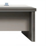 Grey Wood L-Shape Executive Desk with Exterior Shelf Image - 7