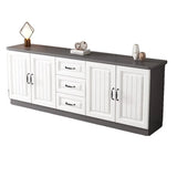 Grey Wooden Cabinet Drawers Rectangular TV Stand Image - 16