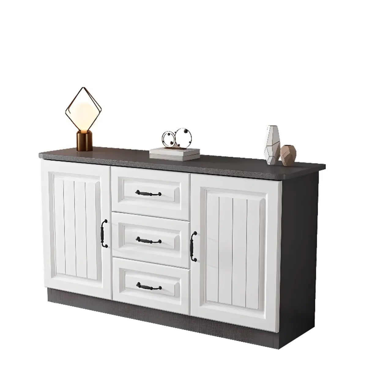 Grey Wooden Cabinet Drawers Rectangular TV Stand Image - 23