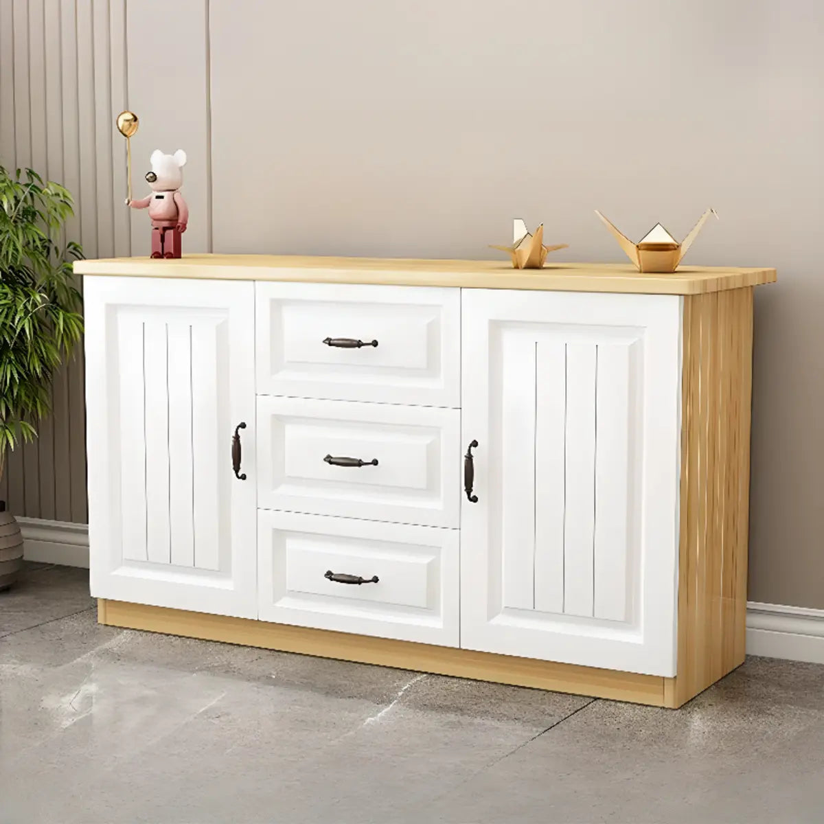 Grey Wooden Cabinet Drawers Rectangular TV Stand Image - 24