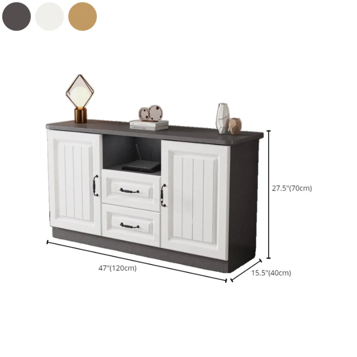 Grey Wooden Cabinet Drawers Rectangular TV Stand 