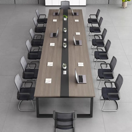 Grey Wooden Long Deep Multi-person Conference Desk Image - 1