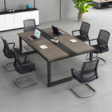 Grey Wooden Long Deep Multi-person Conference Desk Image - 2