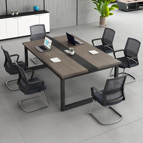 Grey Wooden Long Deep Multi-person Conference Desk Image - 2