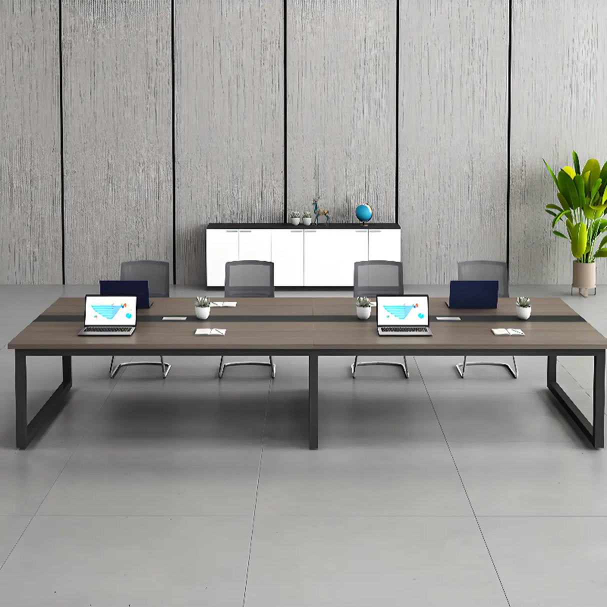 Grey Wooden Long Deep Multi-person Conference Desk Image - 4