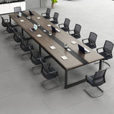 Grey Wooden Long Deep Multi-person Conference Desk Image - 5