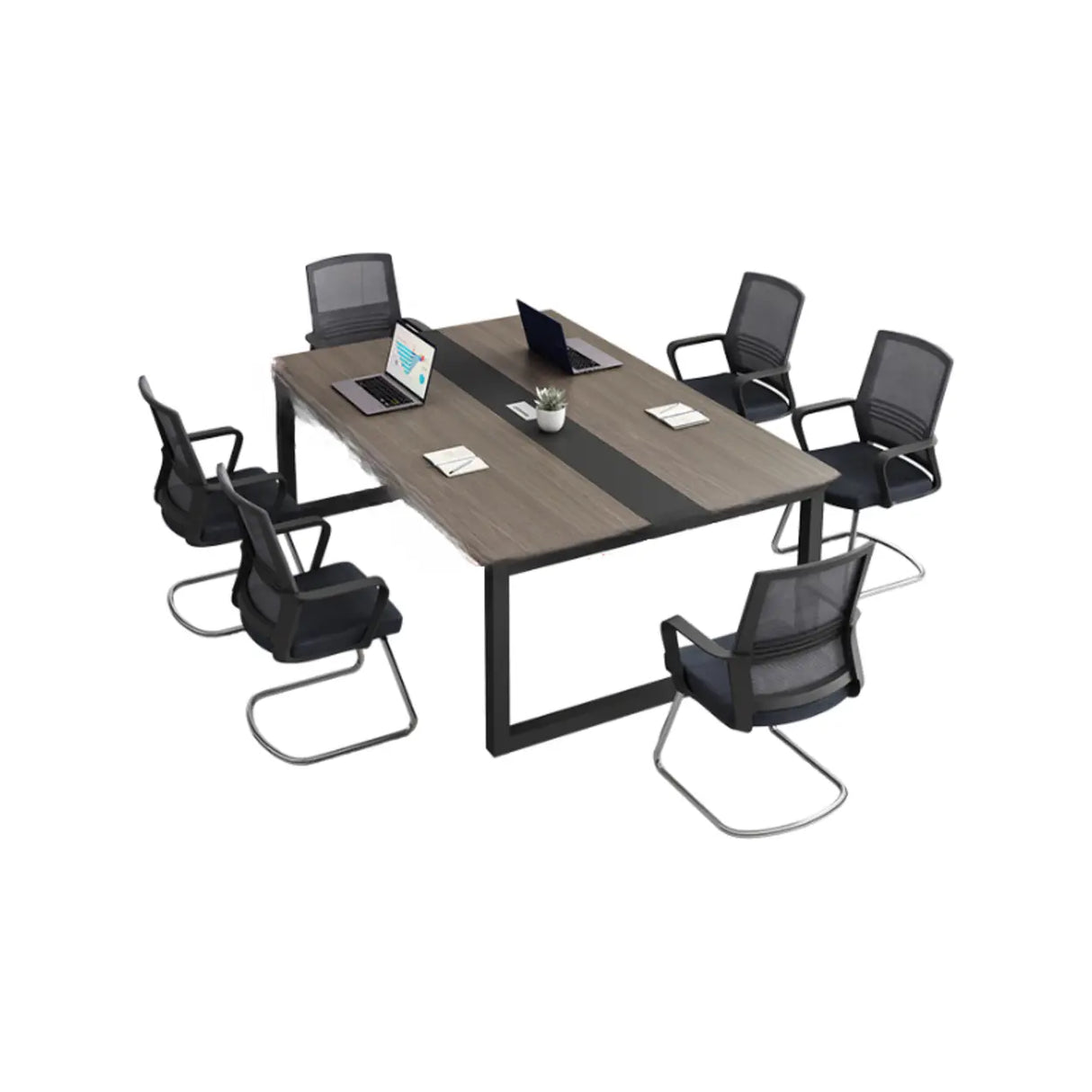 Grey Wooden Long Deep Multi-person Conference Desk Image - 6