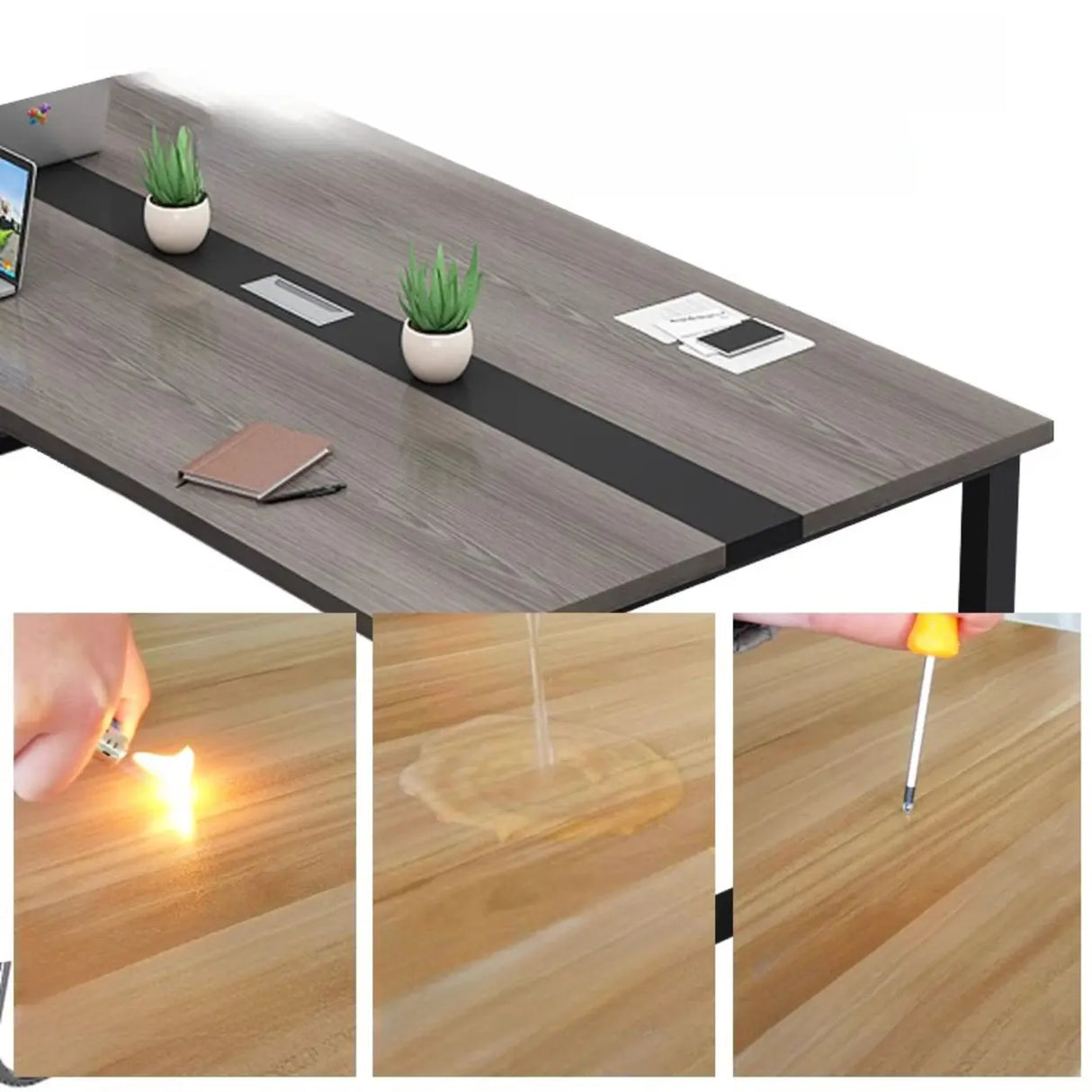 Grey Wooden Long Deep Multi-person Conference Desk Image - 7