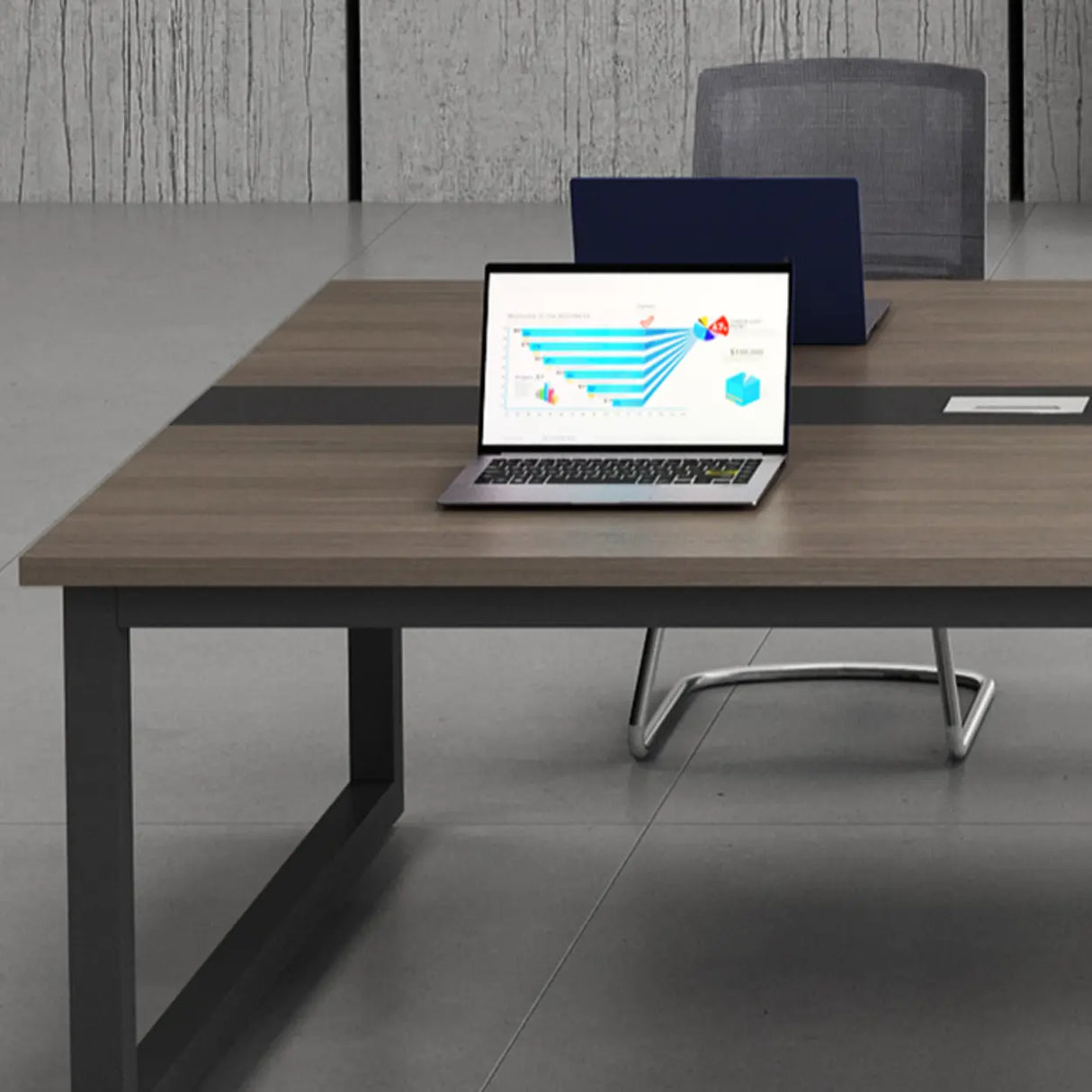 Grey Wooden Long Deep Multi-person Conference Desk Image - 8