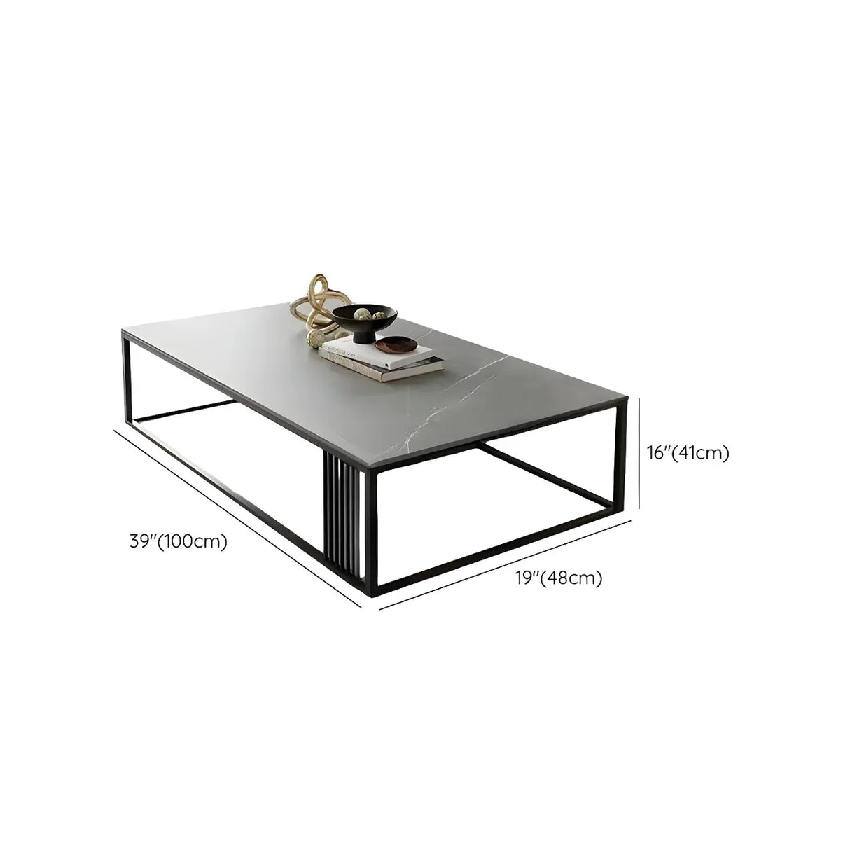 Grey Wooden Rectangular Steel Frame Coffee Table Image - 16