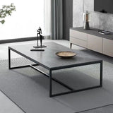 Grey Wooden Rectangular Steel Frame Coffee Table Image - 2