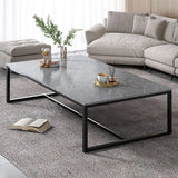 Grey Wooden Rectangular Steel Frame Coffee Table Image - 4