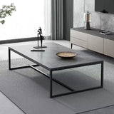 Grey Wooden Rectangular Steel Frame Coffee Table Image - 5