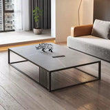 Grey Wooden Rectangular Steel Frame Coffee Table Image - 6