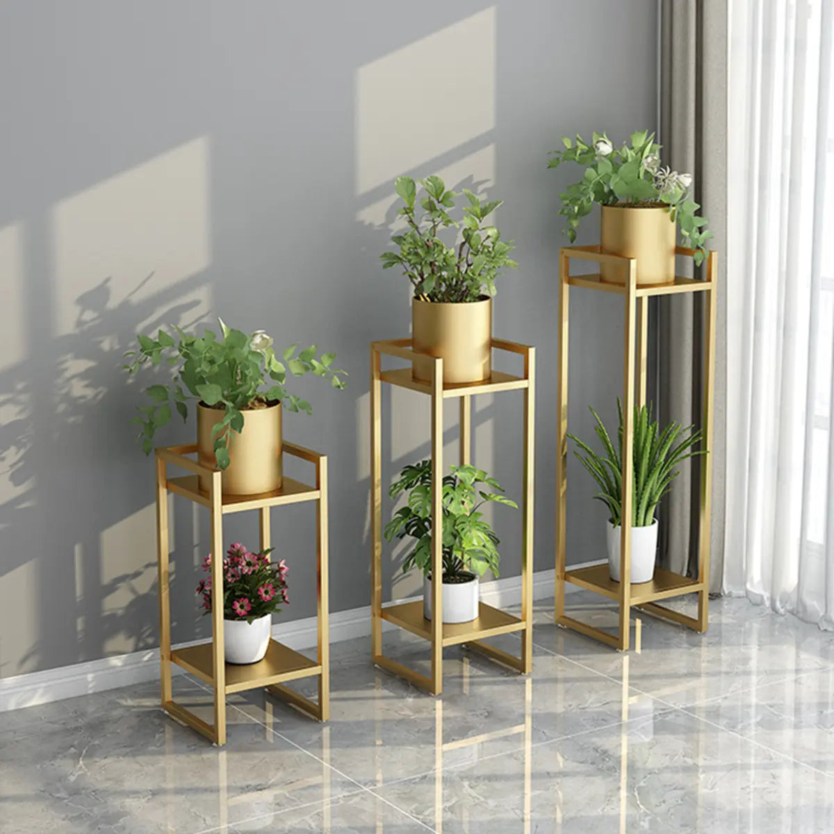 Ground Metal Nesting 2-Tier Square Plant Stand Black Image - 6