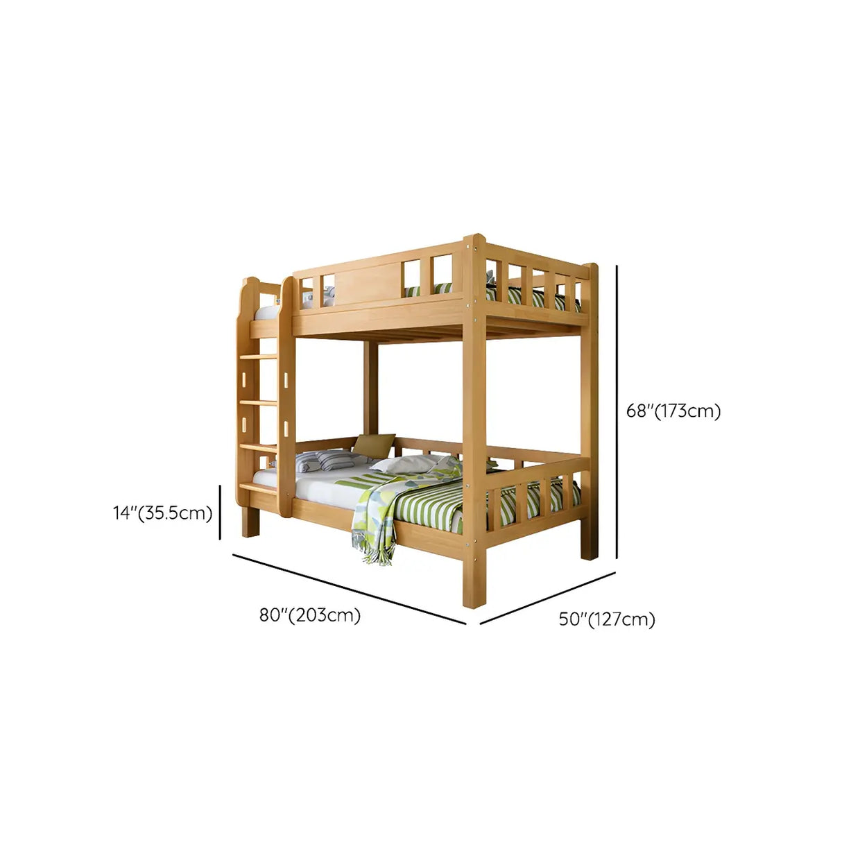 Guardrail and Stairs Natural Wood Space-Saving Bunk Bed 