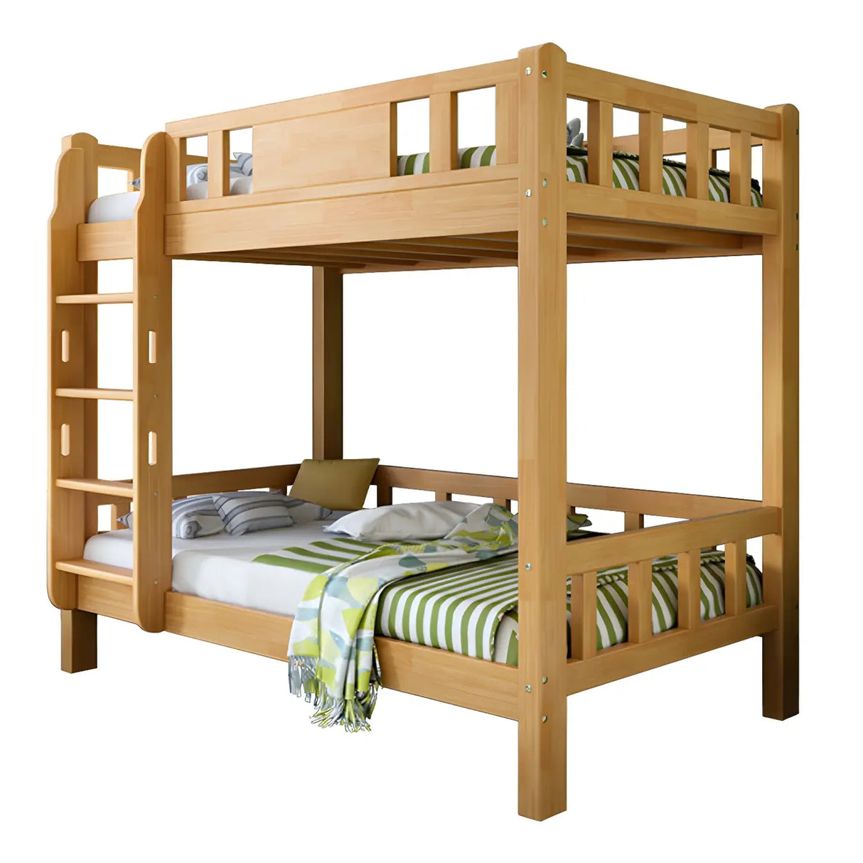 Guardrail and Stairs Natural Wood Space-Saving Bunk Bed Image - 5