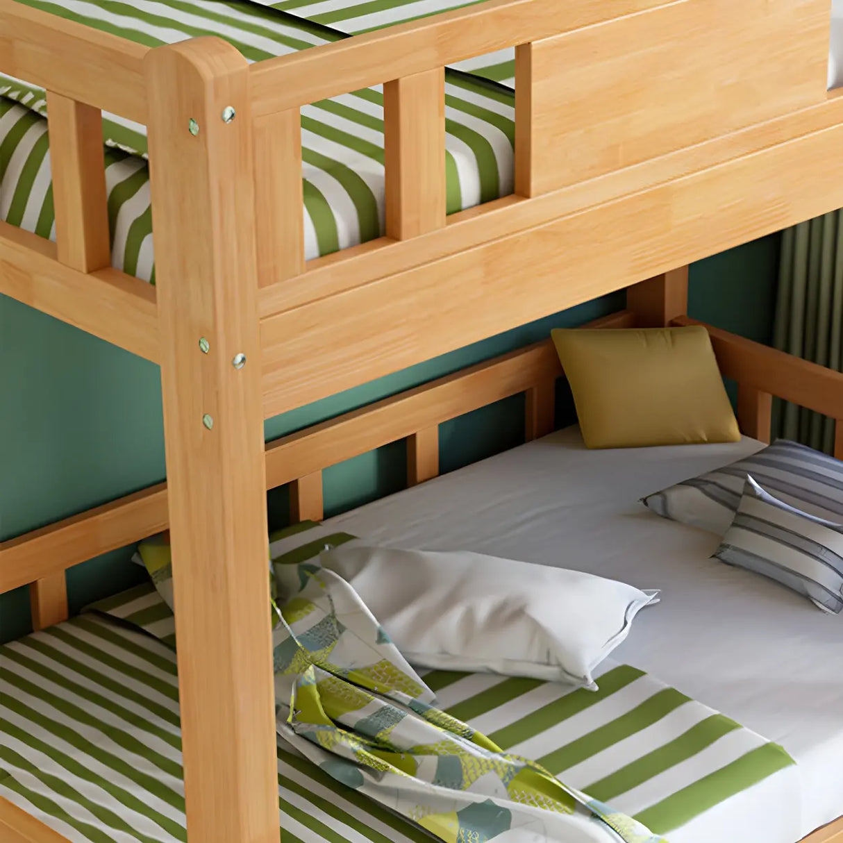 Guardrail and Stairs Natural Wood Space-Saving Bunk Bed Image - 6