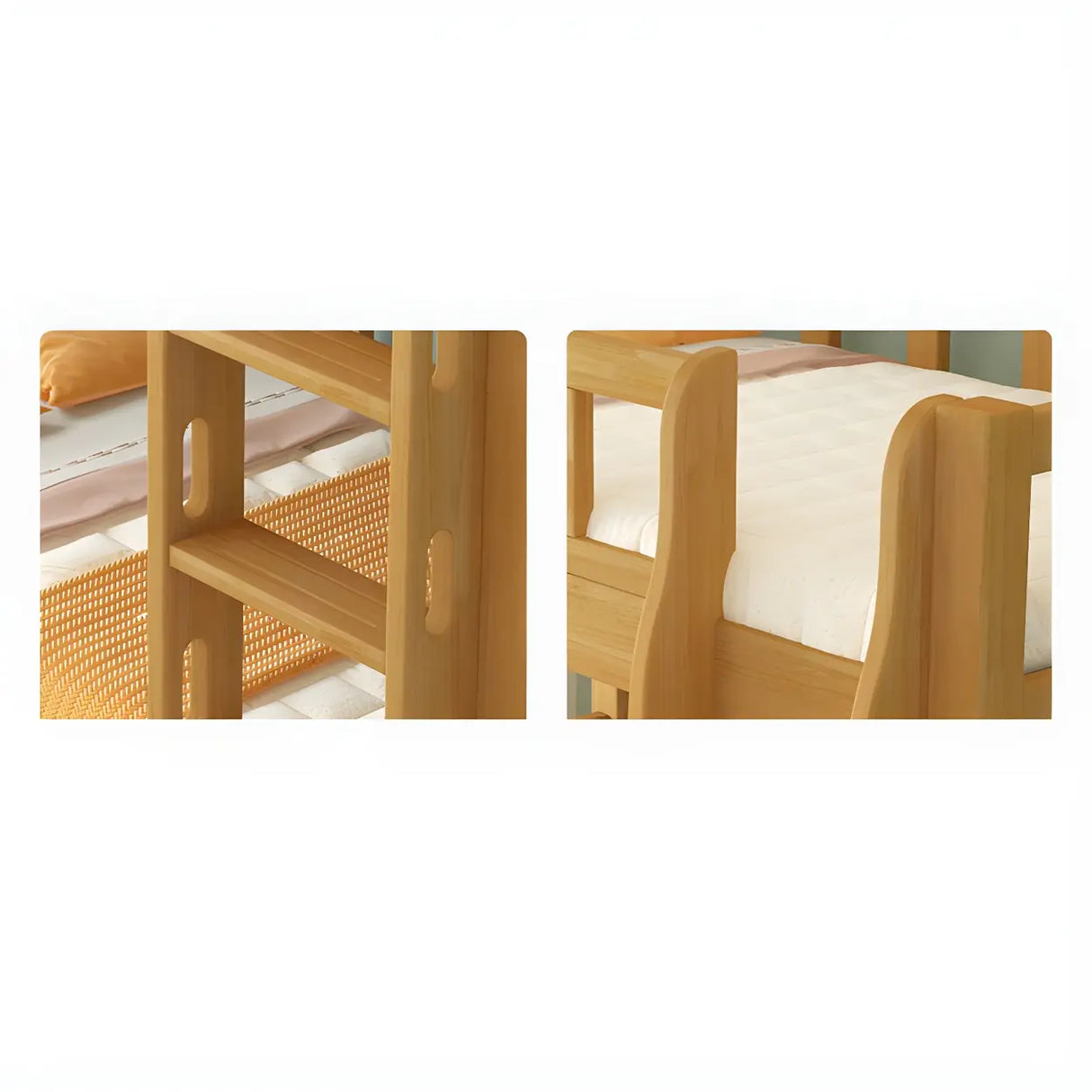 Guardrail and Stairs Natural Wood Space-Saving Bunk Bed Image - 8