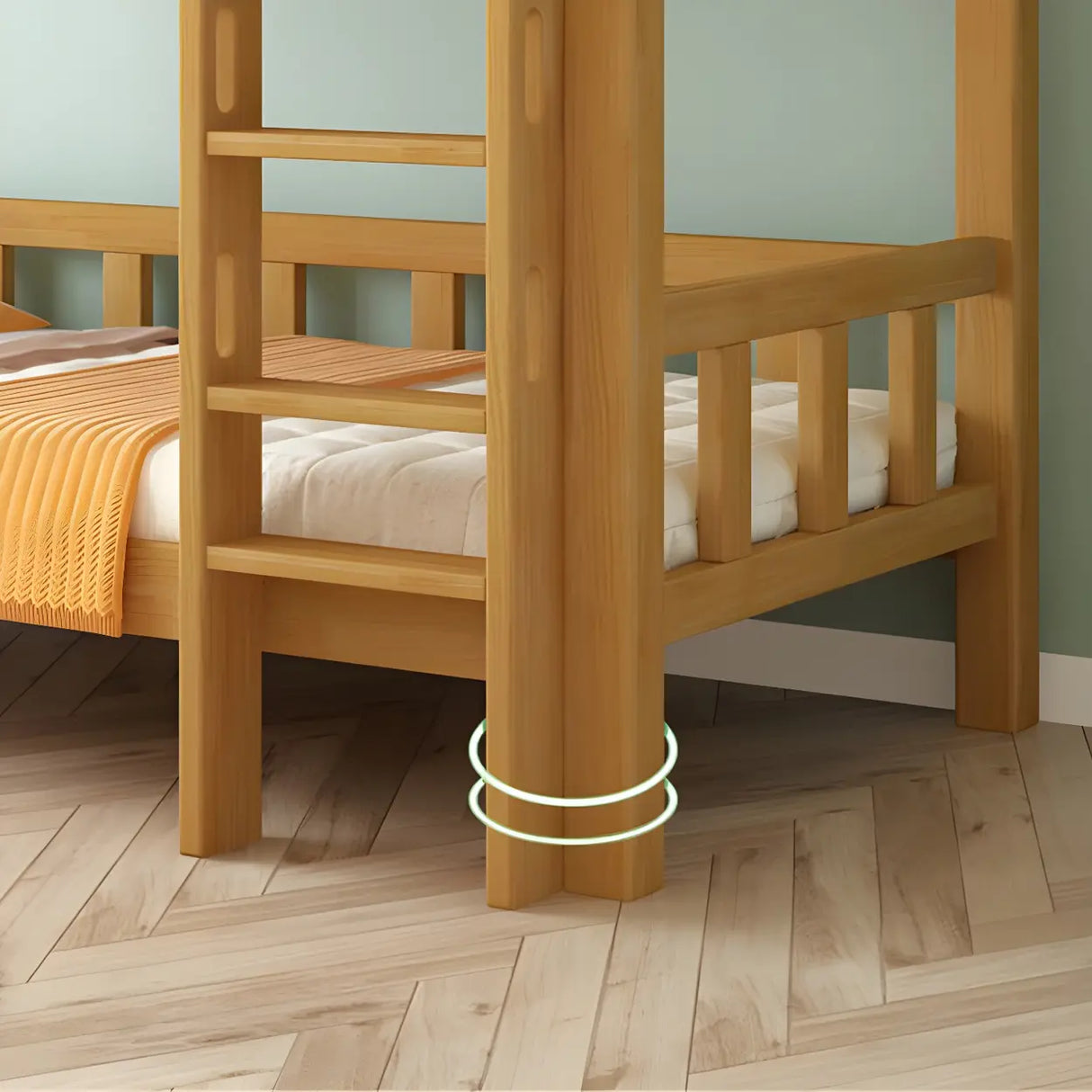 Guardrail and Stairs Natural Wood Space-Saving Bunk Bed Image - 9