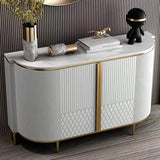 Half-Circle Faux Marble Grey Console Table with Cabinets Image - 11