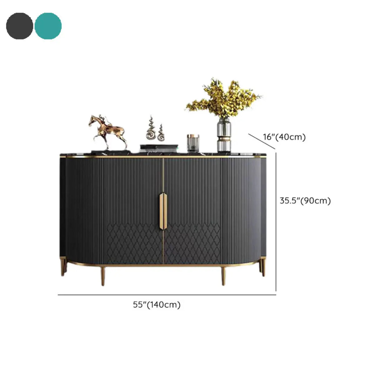 Half-Circle Faux Marble Grey Console Table with Cabinets 