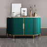 Half-Circle Faux Marble Grey Console Table with Cabinets Image - 3