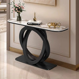 Half-Circle Stone Top Double Ring Metal Base Console Table Image - 1
