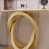 Half-Circle Stone Top Double Ring Metal Base Console Table Image - 11