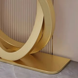Half-Circle Stone Top Double Ring Metal Base Console Table Image - 12