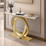 Half-Circle Stone Top Double Ring Metal Base Console Table Image - 14