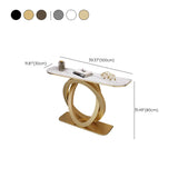 Half-Circle Stone Top Double Ring Metal Base Console Table Image - 16
