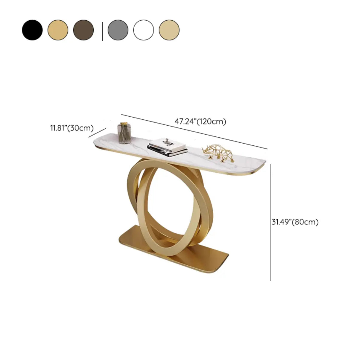 Half-Circle Stone Top Double Ring Metal Base Console Table Image - 17