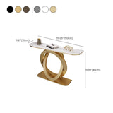 Half-Circle Stone Top Double Ring Metal Base Console Table Image - 18