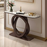 Half-Circle Stone Top Double Ring Metal Base Console Table Image - 3