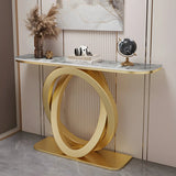 Half-Circle Stone Top Double Ring Metal Base Console Table Image - 5