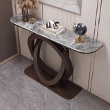 Half-Circle Stone Top Double Ring Metal Base Console Table Image - 6