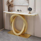 Half-Circle Stone Top Double Ring Metal Base Console Table Image - 7