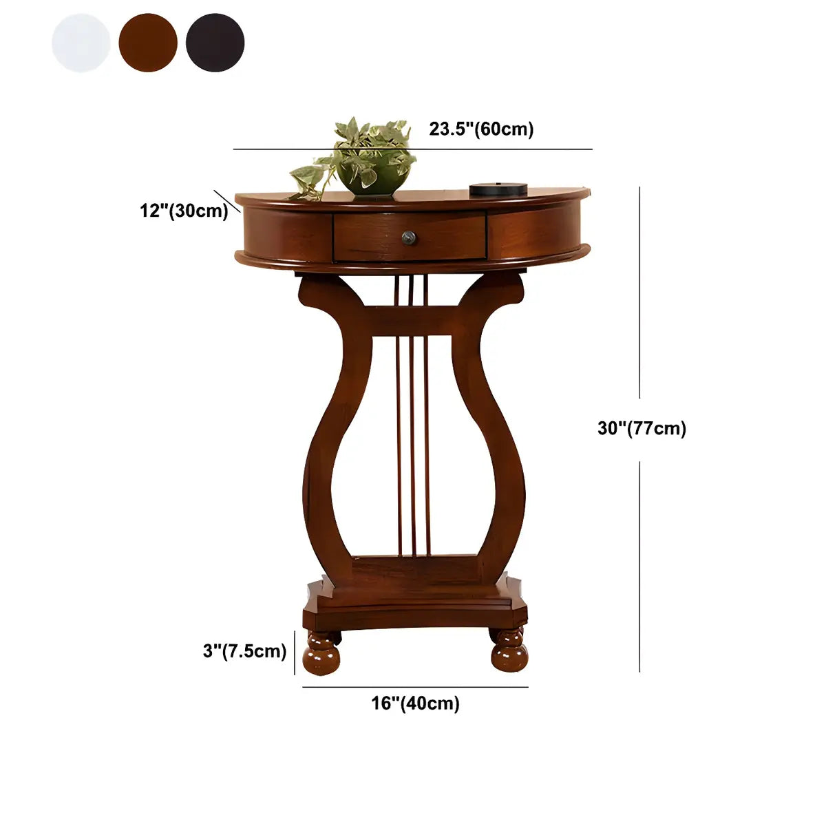 Half Moon Birch Dark Wood Console Table with Drawers 